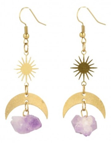 Amethist ruw starmoon oorbellen