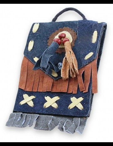 Leren tasje indianen style donkerblauw met franjes 0
